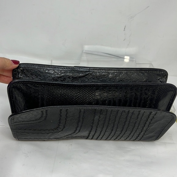 Carlos Falchi Mixed Exotic Lizard, Ostrich Snap Envelope Clutch Shoulder Bag